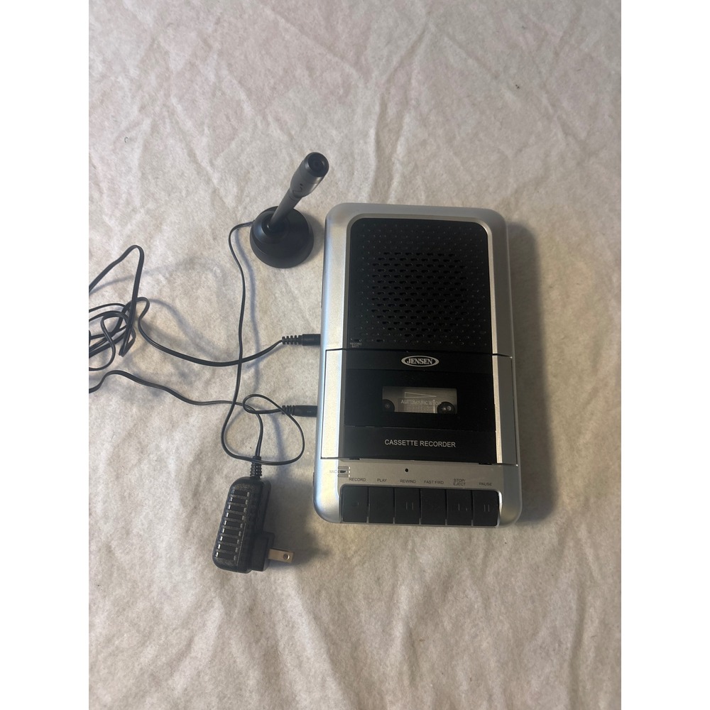 Jensen Cassette Recorder MCR-100 Silver Portable Player with Mic